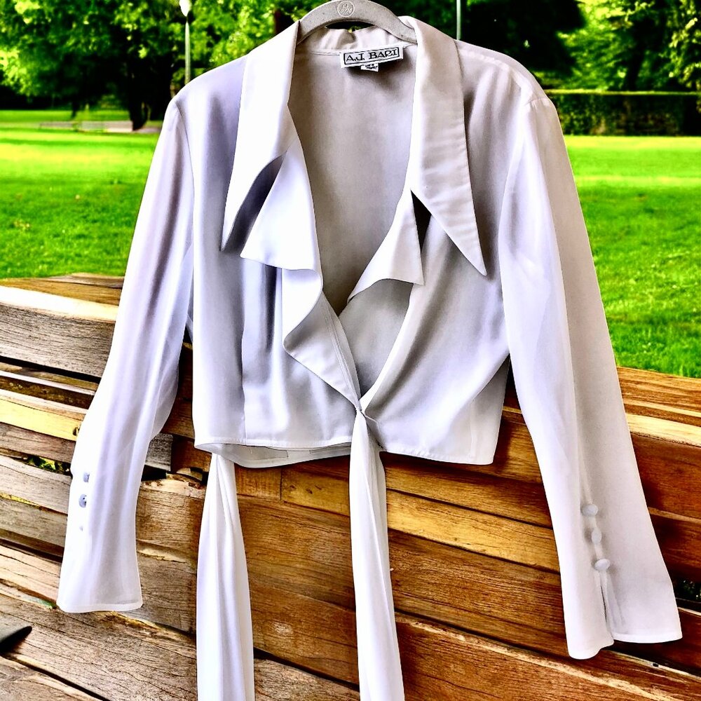 A.J. Bari Vintage 80's Cropped Blouse Sash Long Sleeve Cross Over Snaps